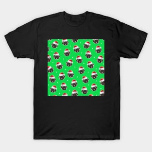 Santa Pug Pattern Design Grinch Green T-Shirt